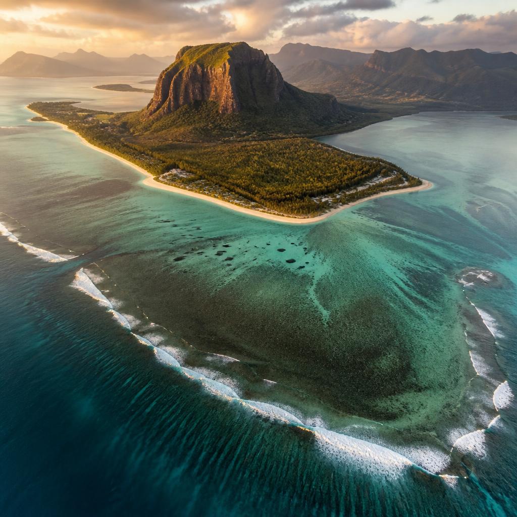 Aerial view of Le Morne, Mauritius